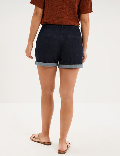Short chino mom en jean ceintur&eacute; denim brut femme