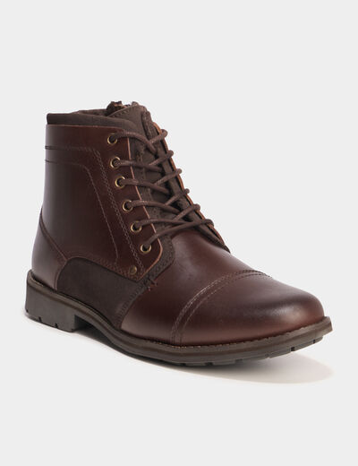 Bottines &agrave; lacets en cuir marron homme