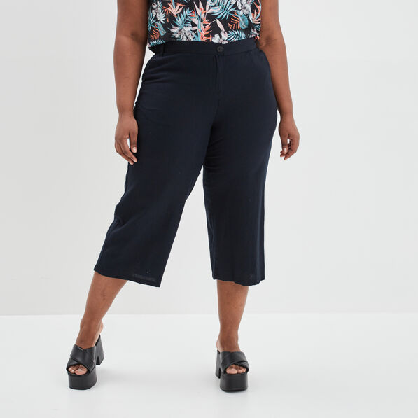 pantacourt regular en lin majoritaire bleu fonce femmegt Pantacourt regular en lin majoritaire bleu foncé femme grande taille