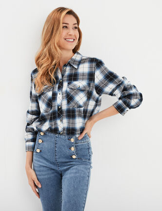 Chemise manches longues coton bleu femme