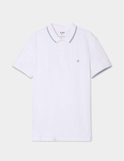 Polo manches courtes bords contrastés blanc homme