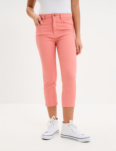 Pantacourt slim twill 5 poches rose vif femme