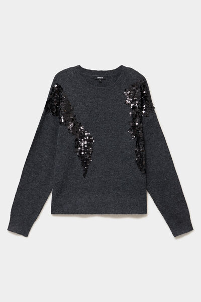 Pull &agrave; paillettes gris fonc&eacute; femme
