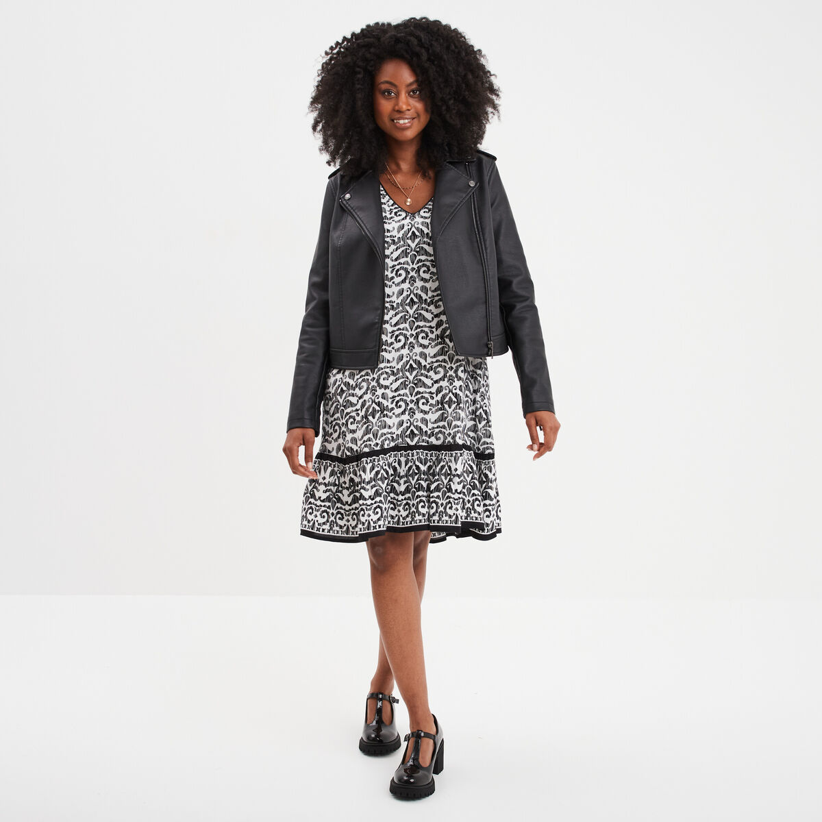 Robe courte trapèze Liberto ecru femme