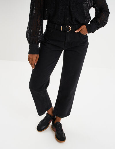 Jeans droit 7/8ème coton denim noir femme