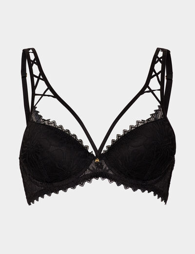 Soutien-gorge push up dentelle et laçage noir femme