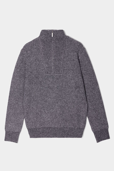 Pull avec col camionneur côtelé gris foncé homme