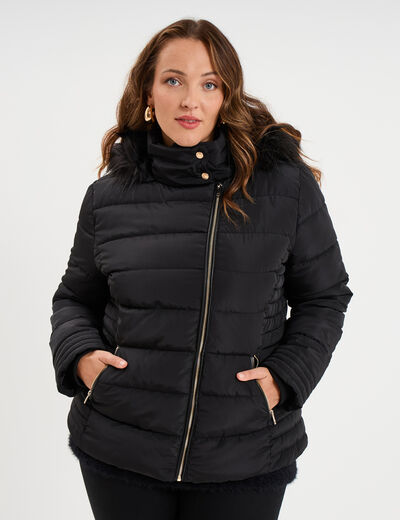 Doudoune d&eacute;perlante &agrave; capuche noir femme grande taille