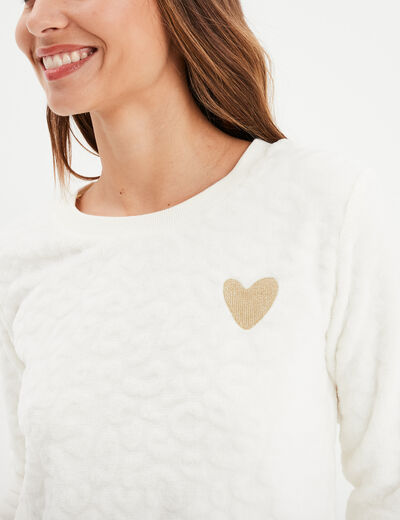 Ensemble pyjama effet polaire col rond blanc femme