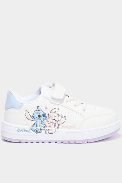 Tennis basses &agrave; scratchs Stitch blanc fille