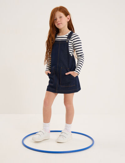Ensemble robe salopette et t-shirt bleu fille