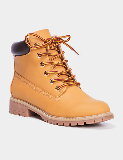 Bottines crant&eacute;es jaune moutarde femme