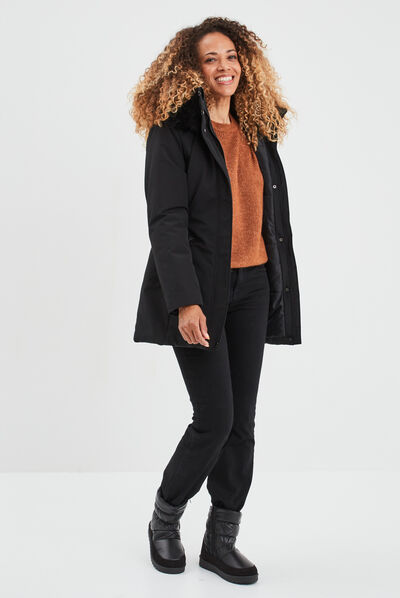 Pull col rond manches ballons camel femme