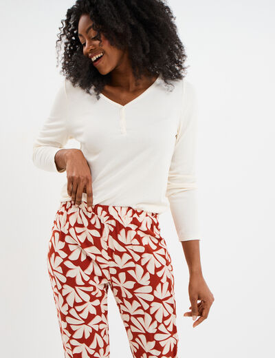 Ensemble pyjama manches longues 2 pièces terracotta femme