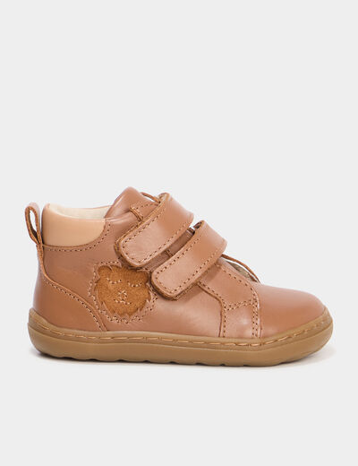 Bottillons scratchs cuir semelle souple marron bébé garçon