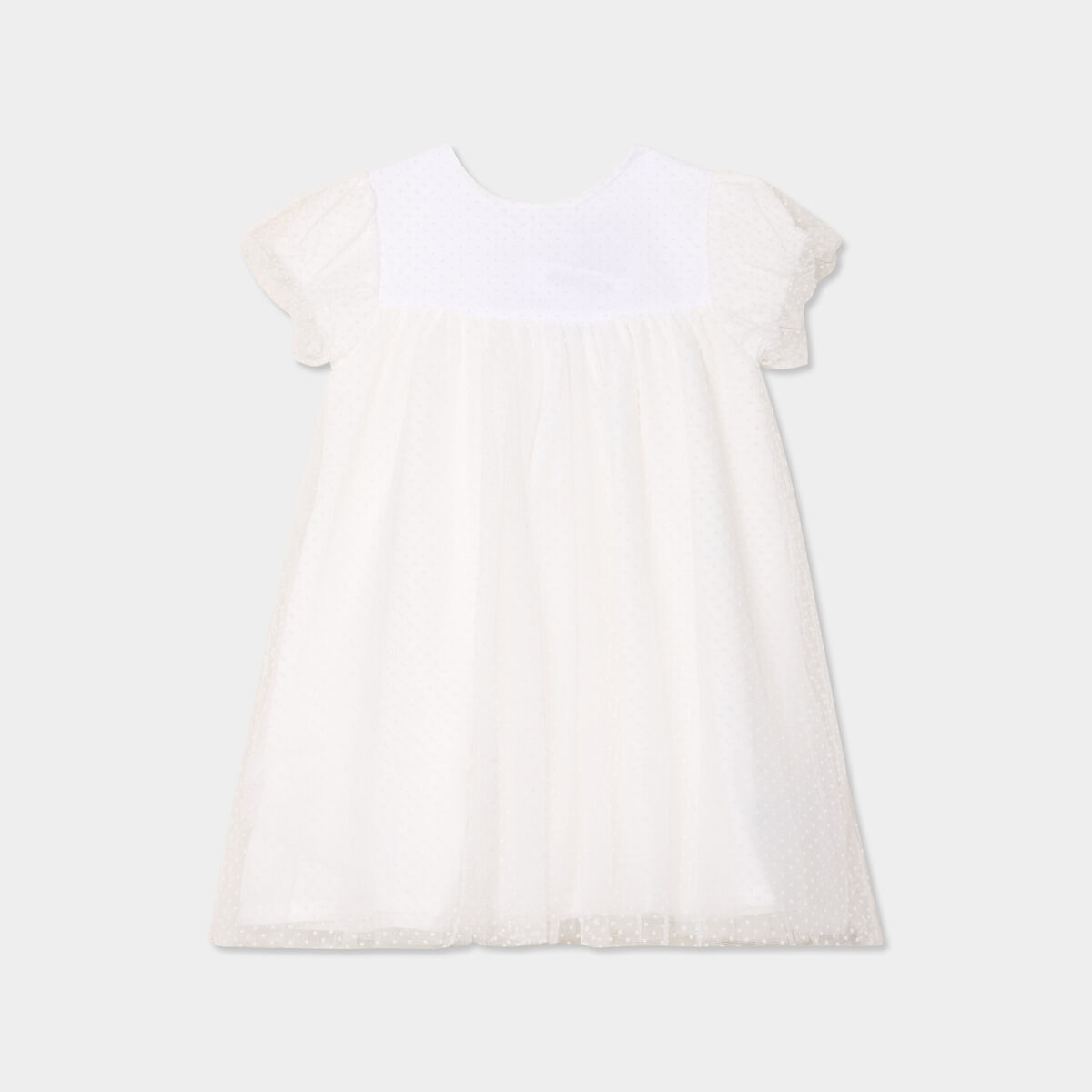 Robe tulle plumetis manches courtes blanc b&eacute;b&eacute; fille