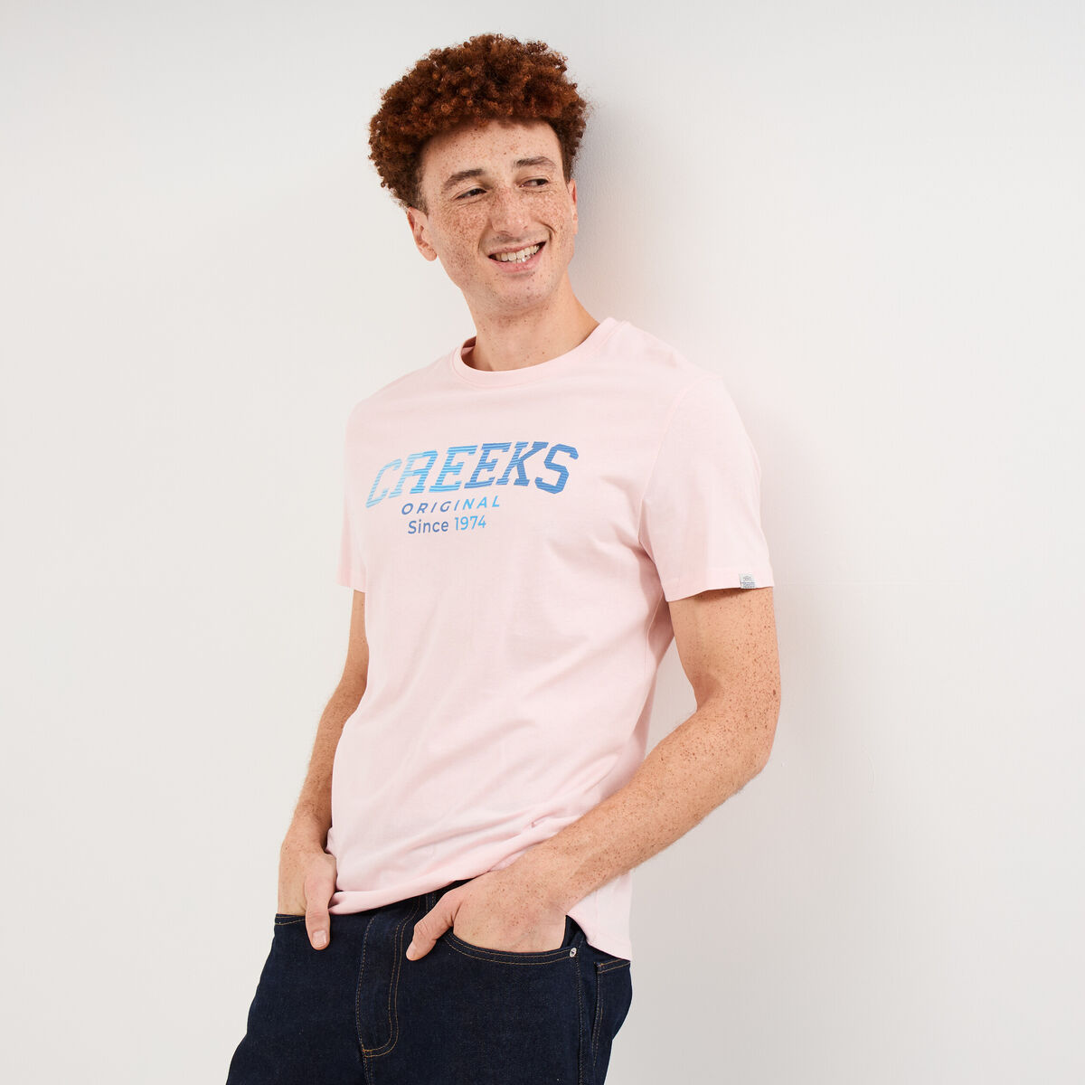 T-shirt manches courtes coton rose pastel homme