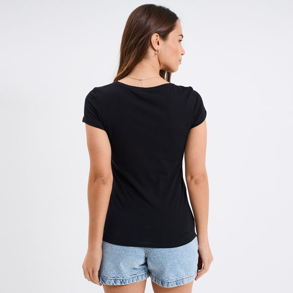 T-shirt coton col rond manches courtes noir femme