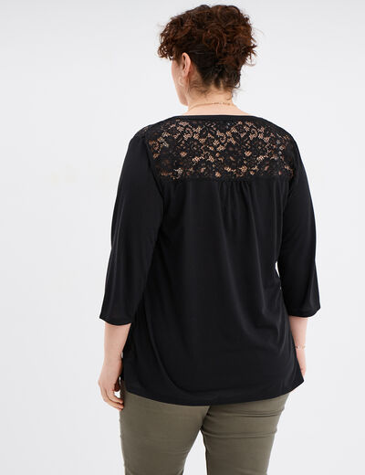 T-shirt col tunisien avec dentelle noir femme grande taille
