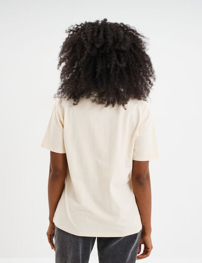 T-shirt strass et manches courtes creme femme