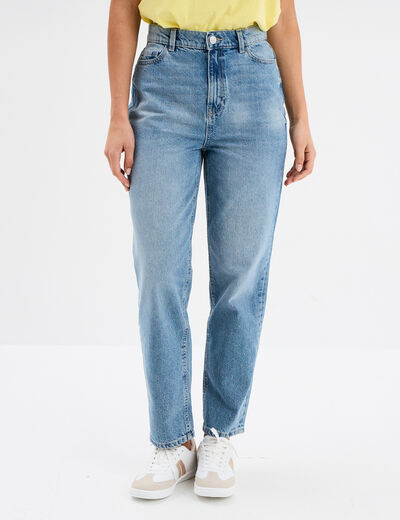Jeans mom cropped taille haute denim double stone femme