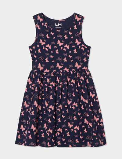Robe patineuse sans manches coton bleu marine fille