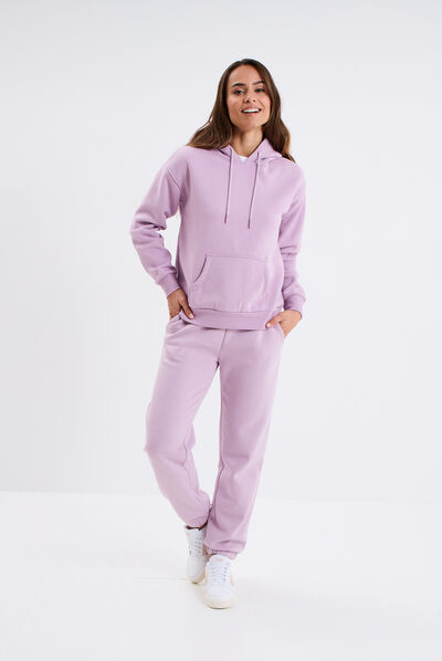 Pantalon jogging droit molleton violet clair femme