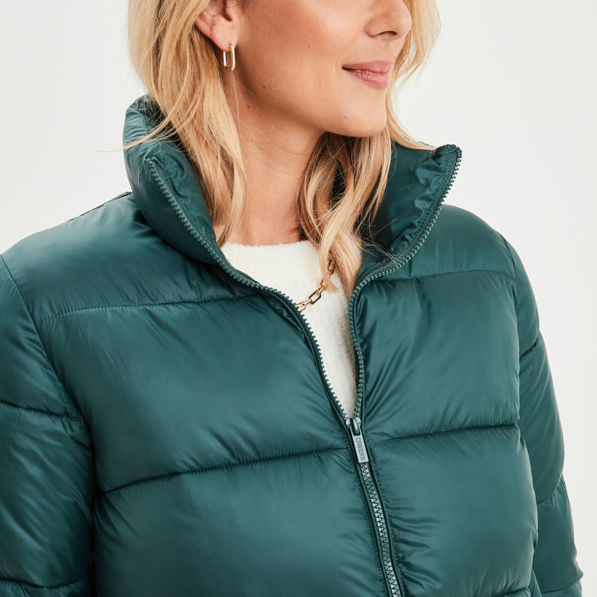 Doudoune col montant zippée bleu canard femme