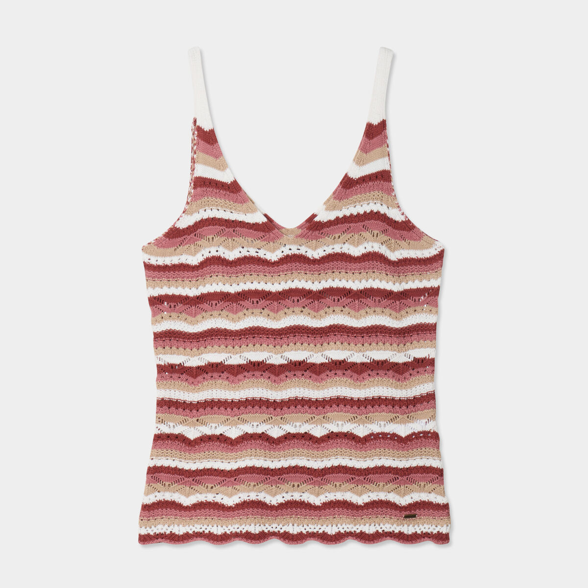D&eacute;bardeur tricot ajour&eacute; col en V beige femme