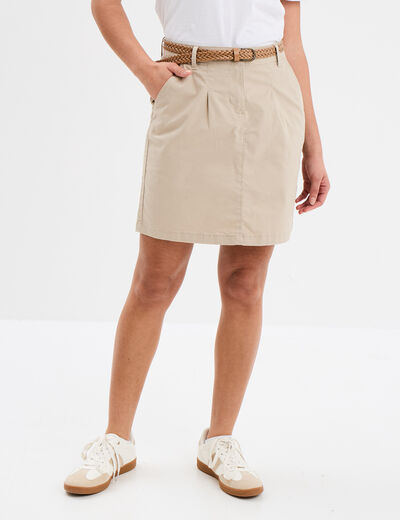 Jupe chino droite ceinture tressée beige femme