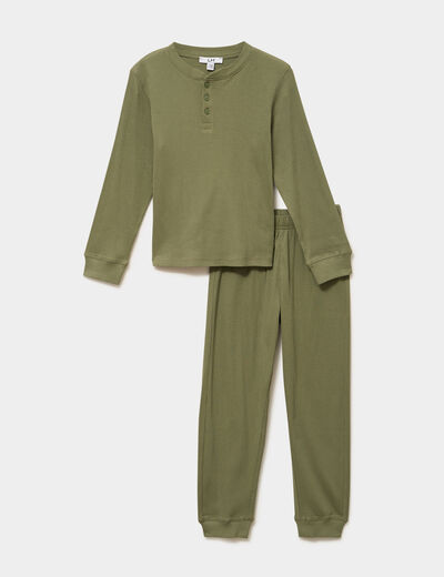 Ensemble pyjama c&ocirc;tel&eacute; pantalon t-shirt vert kaki gar&ccedil;on