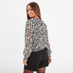 Blouse manches longues col montant noir femme