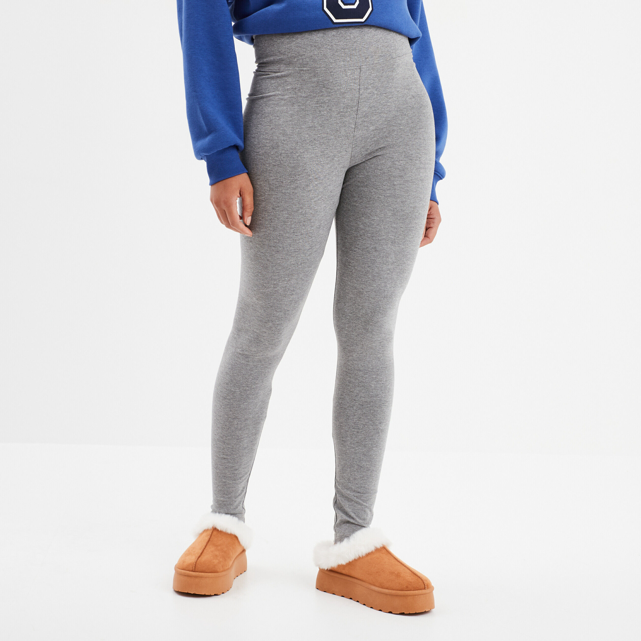 Legging taille haute coton gris femme LH