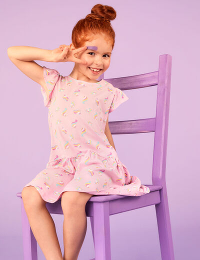 Robe courte évasée à volants rose pastel fille
