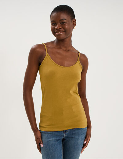 D&eacute;bardeur coton bretelles r&eacute;glables vert olive femme