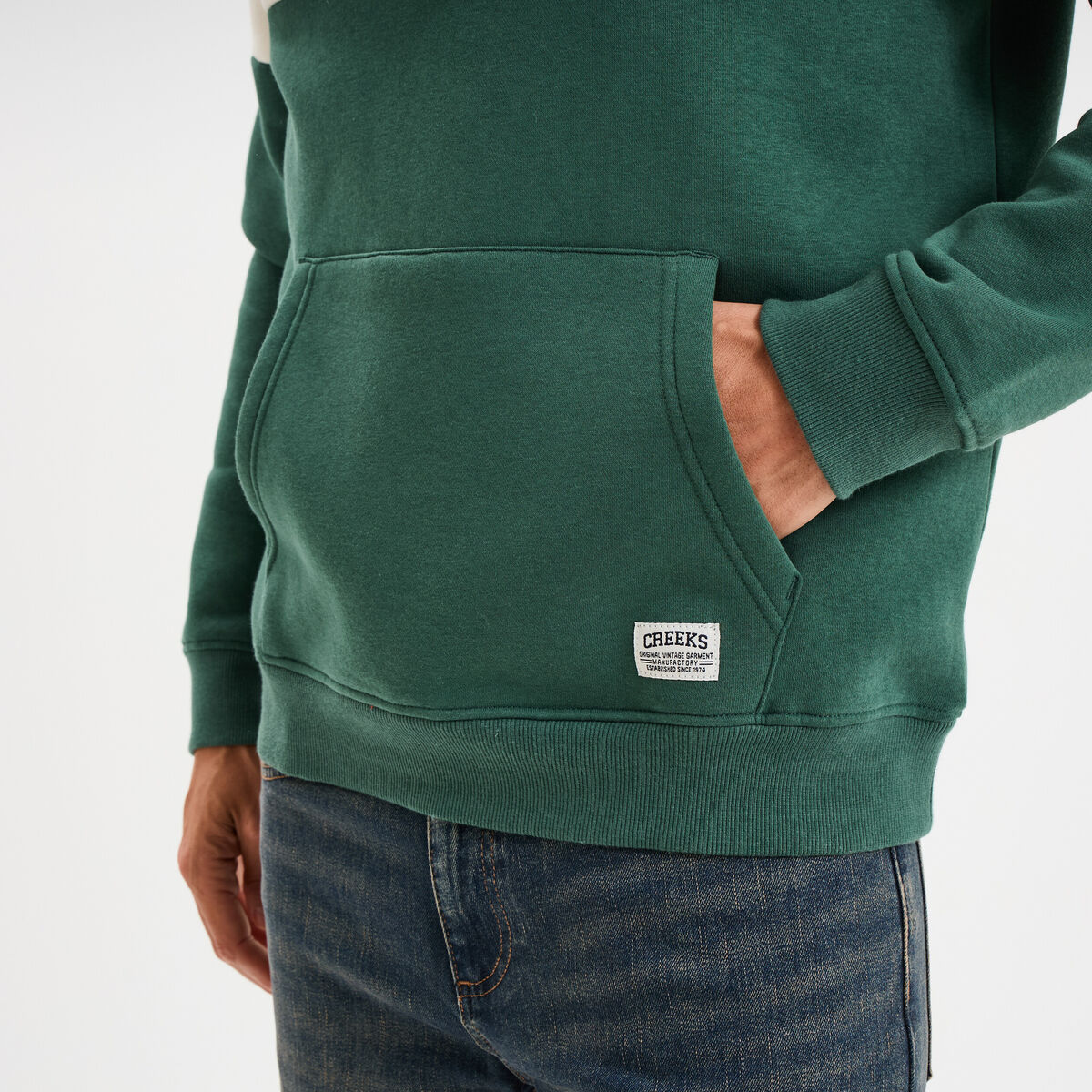 Sweat hoodie manches longues à capuche vert canard homme