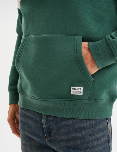 Sweat hoodie manches longues à capuche vert canard homme