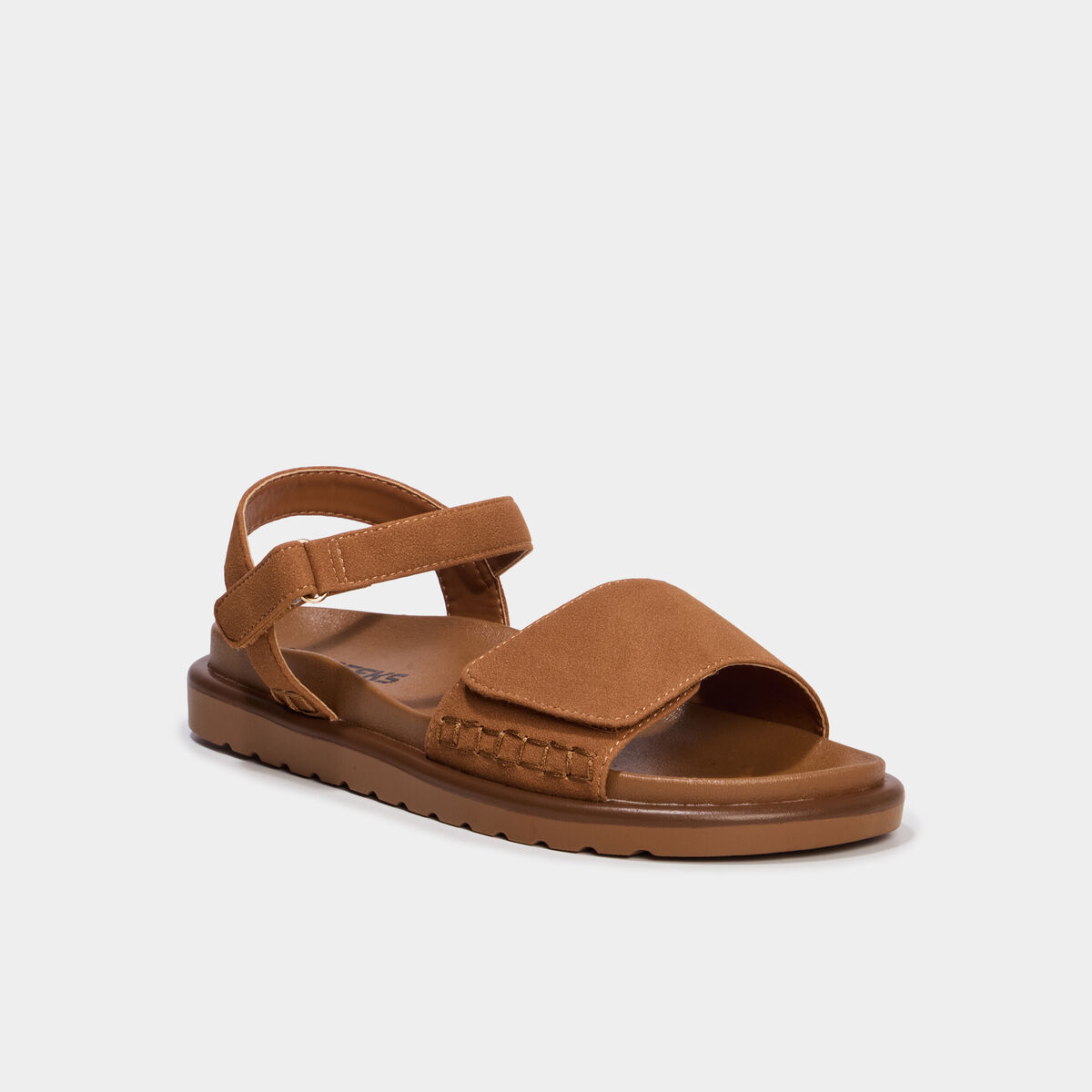 Sandales &agrave; scratchs effet su&eacute;dine marron femme
