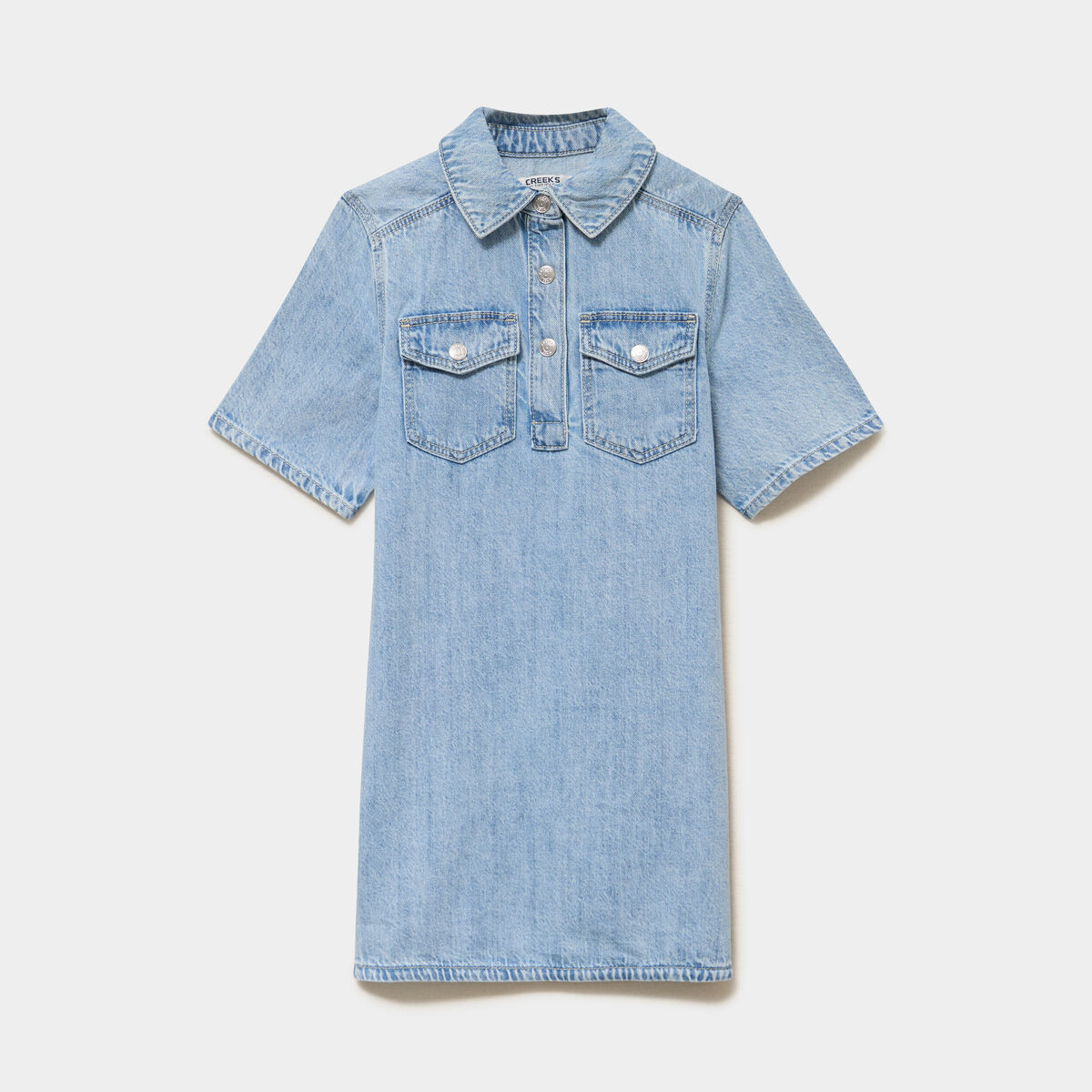 Robe chemise en jean courte coton denim double stone fille
