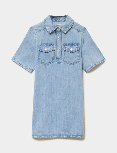 Robe chemise en jean courte coton denim double stone fille