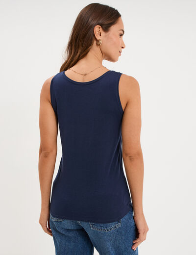 D&eacute;bardeur bretelles larges coton bleu marine femme