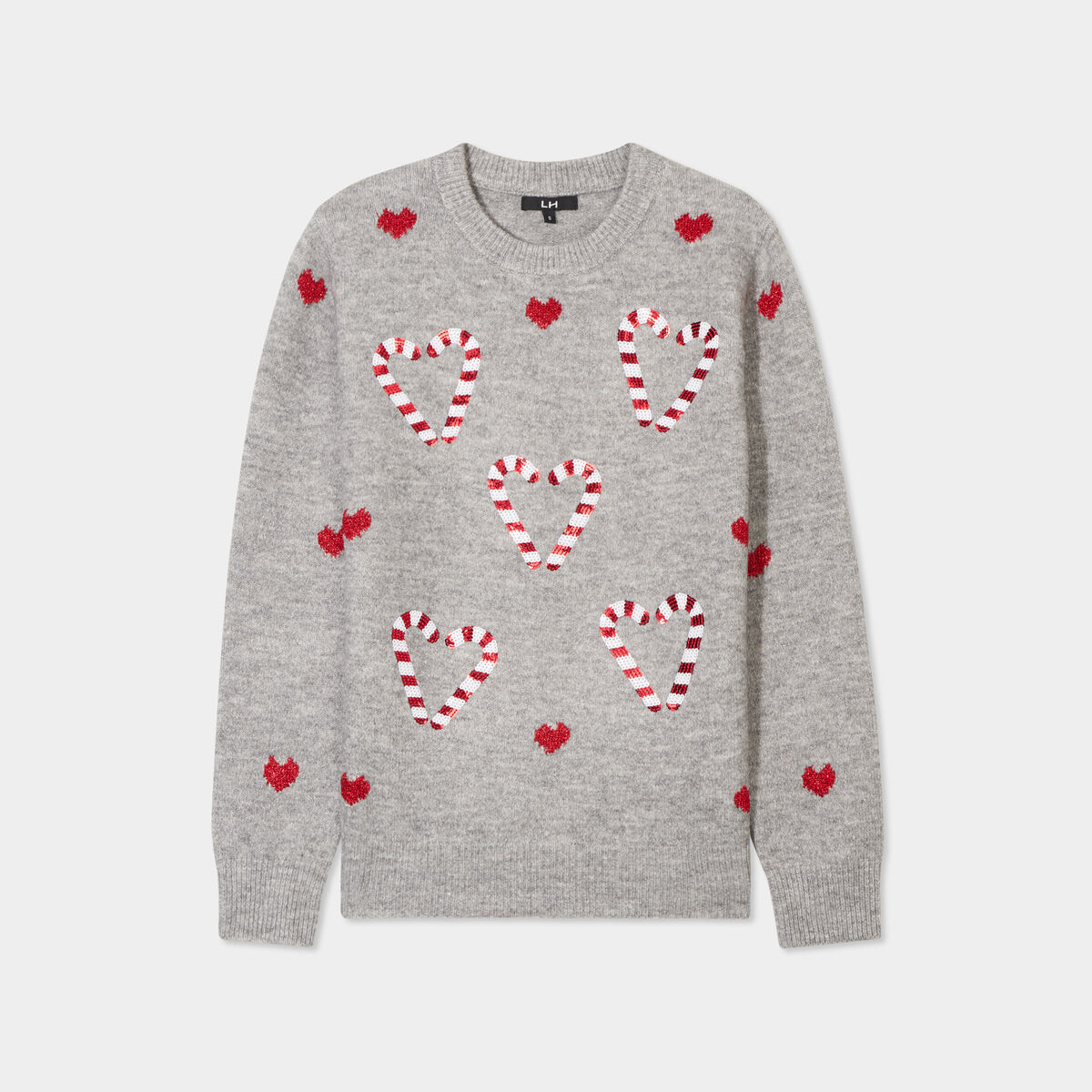 Pull No&euml;l avec sequins et col rond gris clair femme