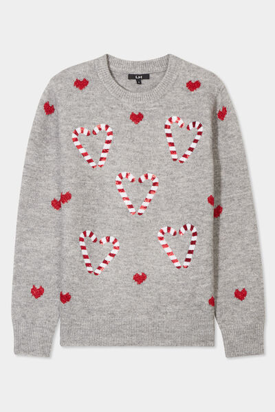 Pull No&euml;l avec sequins et col rond gris clair femme