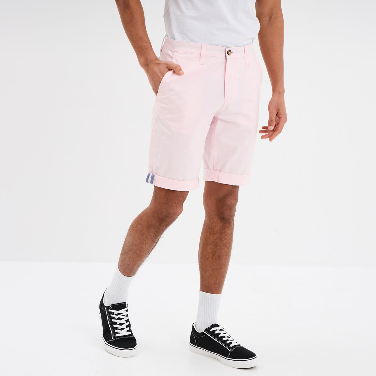 Bermuda short chino straight stretch rose homme