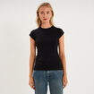 T-shirt ajust&eacute; col rond manches courtes noir femme