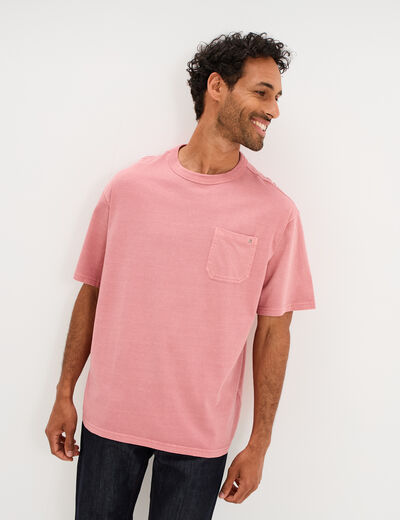 T-shirt droit col rond 1 poche coton vieux rose homme