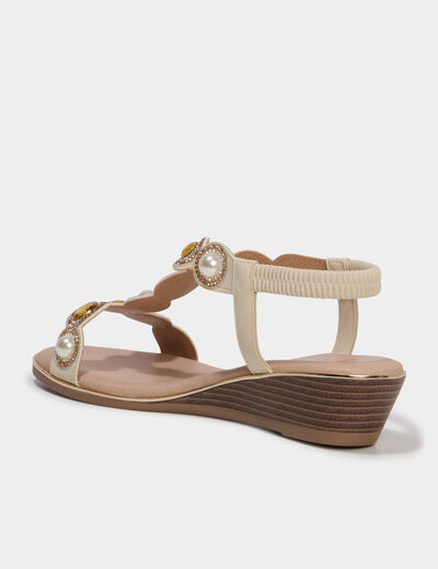 Sandales compens&eacute;es 5 cm d&eacute;tails bijoux blanc femme