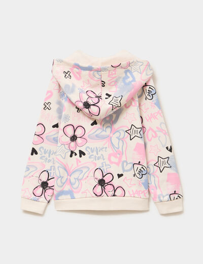 Sweat zipp&eacute; &agrave; capuche beige fille