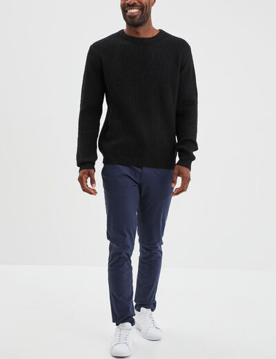 Pull col rond à manches longues noir homme