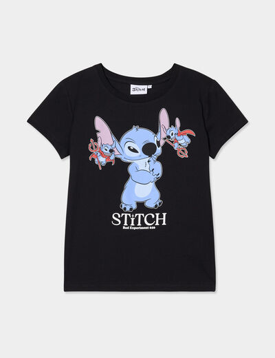T-shirt manches courtes coton Stitch noir femme